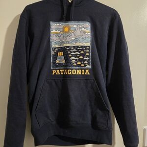 Patagonia Men's Navy Hoodie with Graphic Design